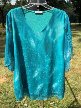 Sese Code Women’s  Teal V-Neck Lined Sheer Tunic Size XXL